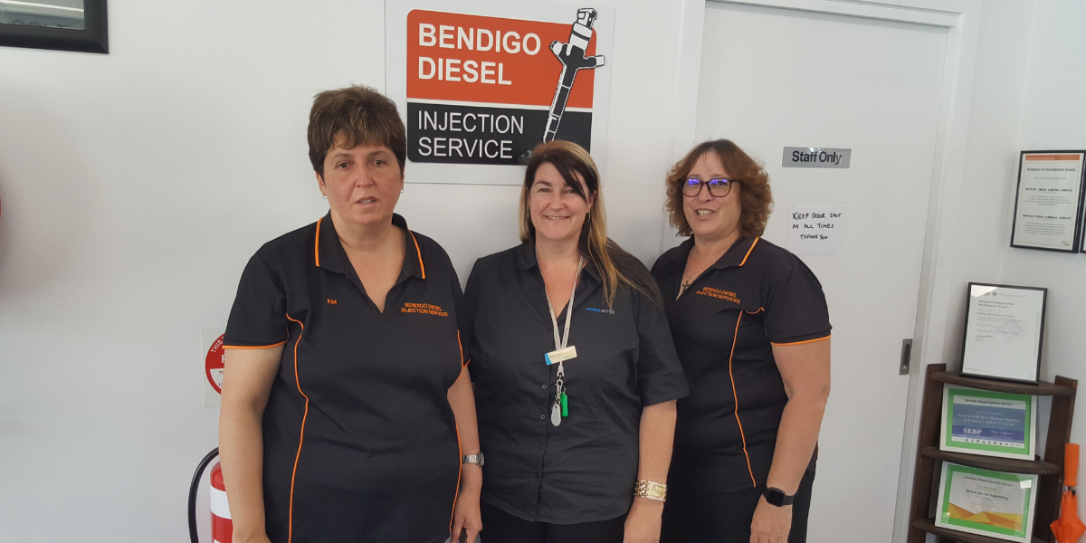 Three ladies standing together. Left to Right, Kim Ritchie, Michelle Stocks (Are-able Consultant) & Katriona Heneberry (Bendigo Diesel Injection Service owner)